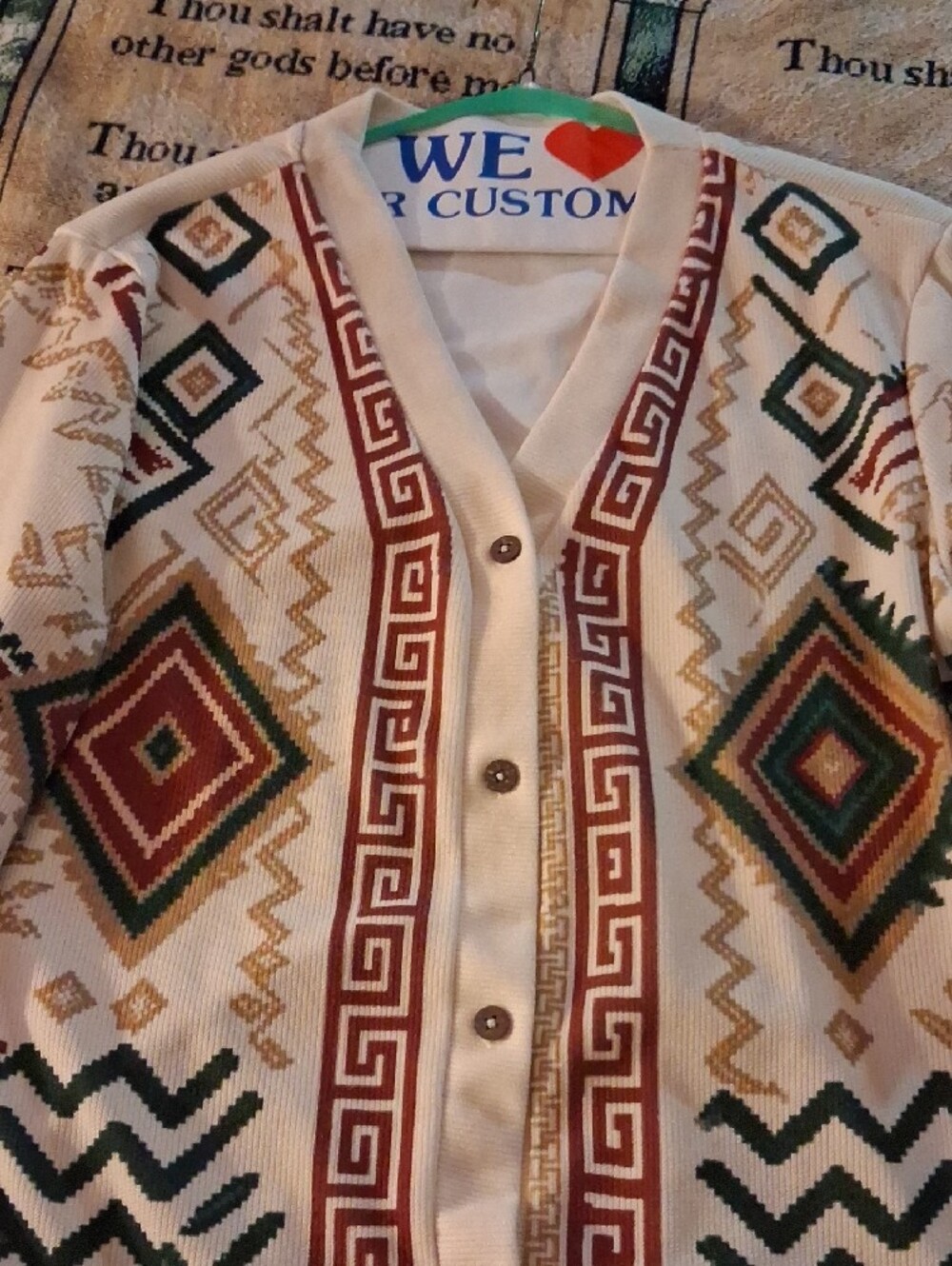 Custom Cream Aztec-Pattern Button Cardigan - Picture 2 of 4